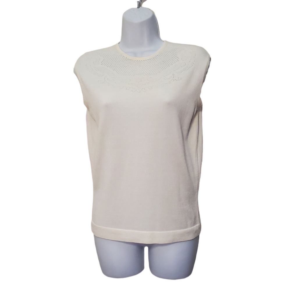 Carol Brent Vintage Knit Crochet Blouse Cream